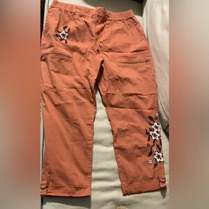 Soft Surroundings Cargo Pants Women Size 1X Everything Under The Sun Embroidered